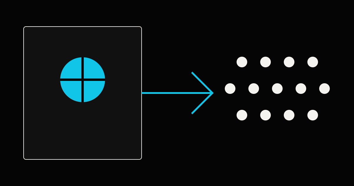 Abstract live-production signal flowing from a stage to an audience
